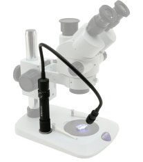 Samonosné 2W LED osvětlení s magnetických úchytem na stereoskopickém mikroskopu.