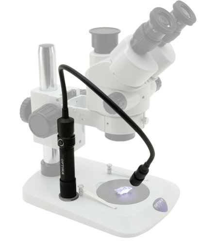 Samonosné 2W LED osvětlení s magnetických úchytem na stereoskopickém mikroskopu.