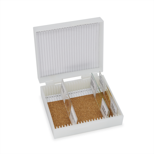 Plastový box na 25 ks mikroskopických preparátů, bílý